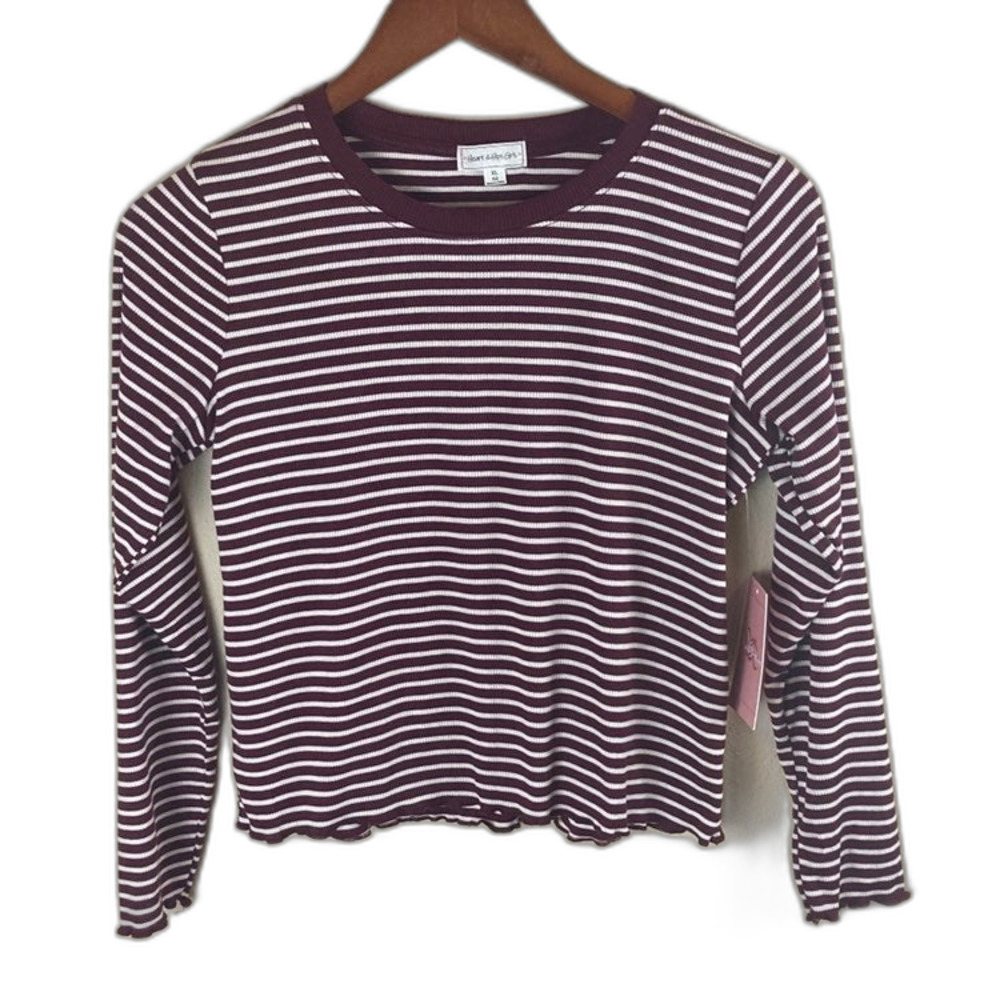 Hearts&Hips Girls Size 16/XL [Maroon and White Striped] Long Sleeve Top NWT